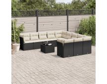 vidaXL 12 Piece Garden Sofa Set with Cushions Black Poly Rattan