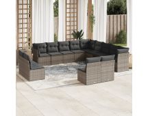 vidaXL 12 Piece Garden Sofa Set with Cushions Grey Poly Rattan