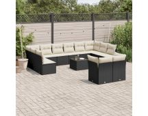 vidaXL 13 Piece Garden Sofa Set with Cushions Black Poly Rattan