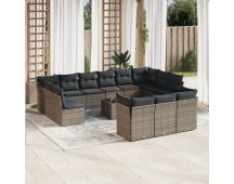 vidaXL 14 Piece Garden Sofa Set with Cushions Grey Poly Rattan