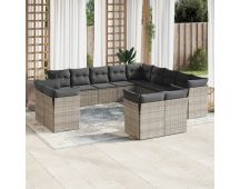 vidaXL 13 Piece Garden Sofa Set with Cushions Grey Poly Rattan