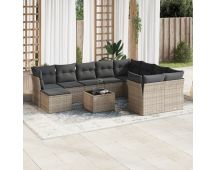 vidaXL 11 Piece Garden Sofa Set with Cushions Grey Poly Rattan