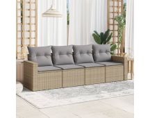 vidaXL 4 Piece Garden Sofa Set with Cushions Beige Poly Rattan