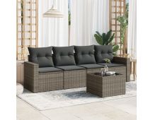 vidaXL 5 Piece Garden Sofa Set with Cushions Grey Poly Rattan