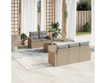 vidaXL 6 Piece Garden Sofa Set with Cushions Beige Poly Rattan