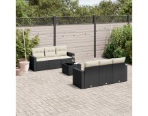 vidaXL 7 Piece Garden Sofa Set with Cushions Black Poly Rattan