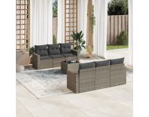 vidaXL 7 Piece Garden Sofa Set with Cushions Grey Poly Rattan