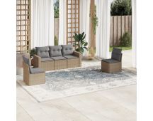 vidaXL 5 Piece Garden Sofa Set with Cushions Beige Poly Rattan