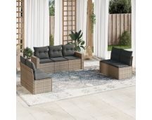 vidaXL 7 Piece Garden Sofa Set with Cushions Grey Poly Rattan