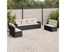 vidaXL 8 Piece Garden Sofa Set with Cushions Black Poly Rattan