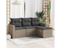 vidaXL 4 Piece Garden Sofa Set with Cushions Grey Poly Rattan