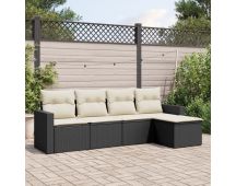 vidaXL 5 Piece Garden Sofa Set with Cushions Black Poly Rattan