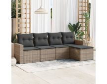 vidaXL 5 Piece Garden Sofa Set with Cushions Grey Poly Rattan