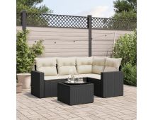 vidaXL 5 Piece Garden Sofa Set with Cushions Black Poly Rattan