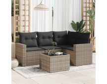 vidaXL 5 Piece Garden Sofa Set with Cushions Grey Poly Rattan