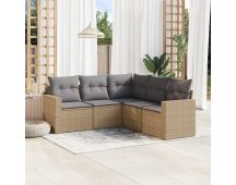 vidaXL 5 Piece Garden Sofa Set with Cushions Beige Poly Rattan