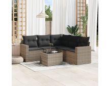 vidaXL 6 Piece Garden Sofa Set with Cushions Grey Poly Rattan