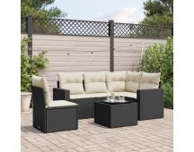 vidaXL 6 Piece Garden Sofa Set with Cushions Black Poly Rattan