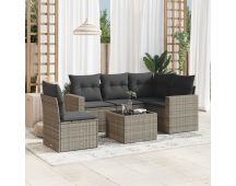 vidaXL 6 Piece Garden Sofa Set with Cushions Grey Poly Rattan