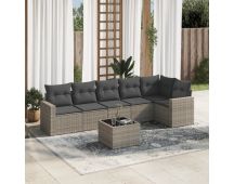 vidaXL 7 Piece Garden Sofa Set with Cushions Grey Poly Rattan