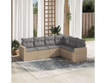 vidaXL 6 Piece Garden Sofa Set with Cushions Beige Poly Rattan