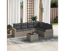 vidaXL 7 Piece Garden Sofa Set with Cushions Grey Poly Rattan