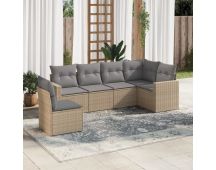 vidaXL 6 Piece Garden Sofa Set with Cushions Beige Poly Rattan