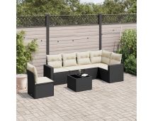 vidaXL 7 Piece Garden Sofa Set with Cushions Black Poly Rattan