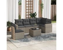 vidaXL 7 Piece Garden Sofa Set with Cushions Grey Poly Rattan