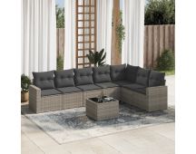 vidaXL 8 Piece Garden Sofa Set with Cushions Grey Poly Rattan