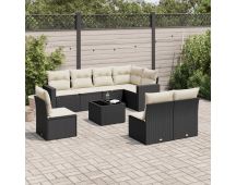 vidaXL 9 Piece Garden Sofa Set with Cushions Black Poly Rattan