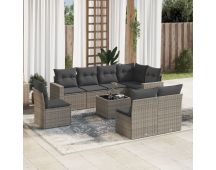 vidaXL 9 Piece Garden Sofa Set with Cushions Grey Poly Rattan