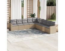 vidaXL 9 Piece Garden Sofa Set with Cushions Beige Poly Rattan