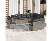 vidaXL 10 Piece Garden Sofa Set with Cushions Grey Poly Rattan