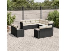 vidaXL 11 Piece Garden Sofa Set with Cushions Black Poly Rattan