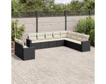 vidaXL 10 Piece Garden Sofa Set with Cushions Black Poly Rattan