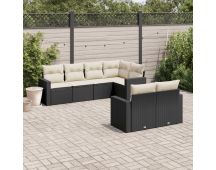 vidaXL 7 Piece Garden Sofa Set with Cushions Black Poly Rattan