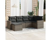 vidaXL 6 Piece Garden Sofa Set with Cushions Grey Poly Rattan