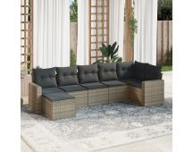 vidaXL 7 Piece Garden Sofa Set with Cushions Grey Poly Rattan