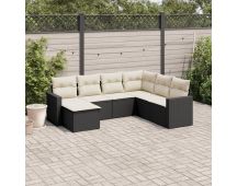 vidaXL 7 Piece Garden Sofa Set with Cushions Black Poly Rattan