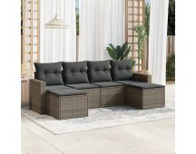 vidaXL 6 Piece Garden Sofa Set with Cushions Grey Poly Rattan