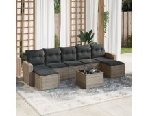 vidaXL 8 Piece Garden Sofa Set with Cushions Grey Poly Rattan