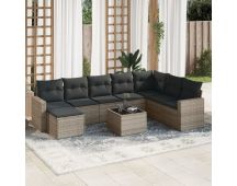 vidaXL 9 Piece Garden Sofa Set with Cushions Grey Poly Rattan