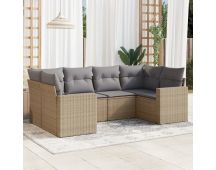 vidaXL 6 Piece Garden Sofa Set with Cushions Beige Poly Rattan