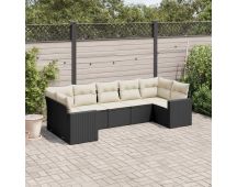 vidaXL 7 Piece Garden Sofa Set with Cushions Black Poly Rattan