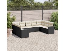 vidaXL 9 Piece Garden Sofa Set with Cushions Black Poly Rattan