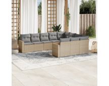 vidaXL 10 Piece Garden Sofa Set with Cushions Beige Poly Rattan