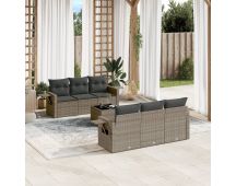 vidaXL 7 Piece Garden Sofa Set with Cushions Grey Poly Rattan