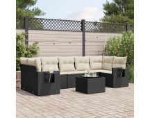 vidaXL 8 Piece Garden Sofa Set with Cushions Black Poly Rattan