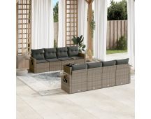 vidaXL 9 Piece Garden Sofa Set with Cushions Grey Poly Rattan